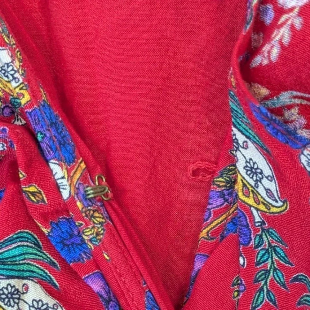 Maeve Anthropologie Boho Indie Floral Paisley Ruffle Wrap Dress Size 6 Red
